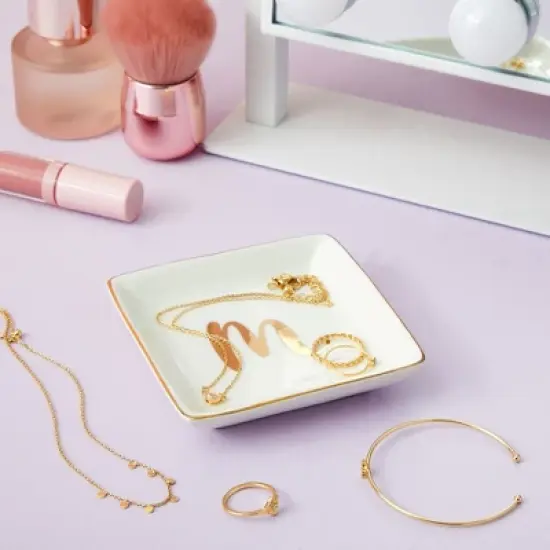 Juvale Monogrammed Letter M Ring Tray for Gifts, Personalized Jewelry Dish for Earrings, Necklaces, Bracelets (4x4 in) image {3}