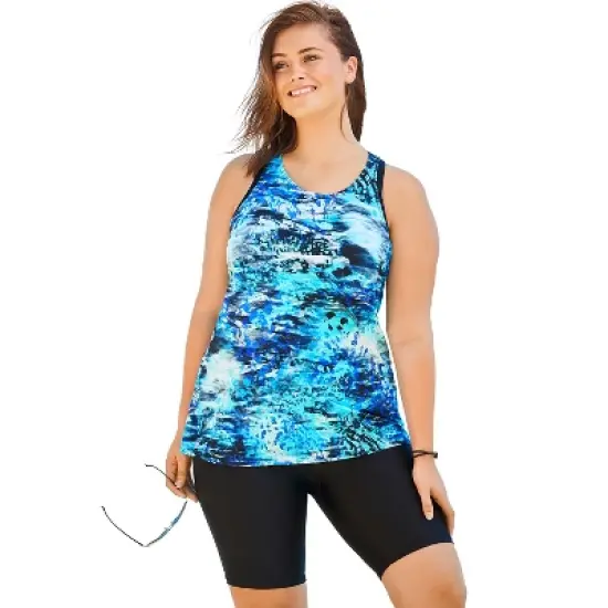 Swim 365 Women&rsquo;s Plus Size Longer-Length Racerback Tankini Top image {6}