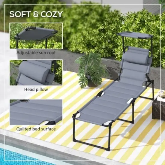 Okak Outdoor Chaise Lounge Tanning Chair with Awning,Adjustable Folding Lounge Chair Patio Long Chaise for Beach,Camping&Hiking,Set of 1/2 image {2}