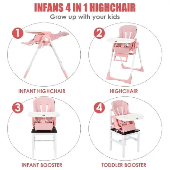 INFANS 4 in 1 High Chair&ndash;Booster Seat, Convertible Highchair w/Adjustable Height and Recline,Removable Tray,Detachable Cushion, Installation-Free image {1}