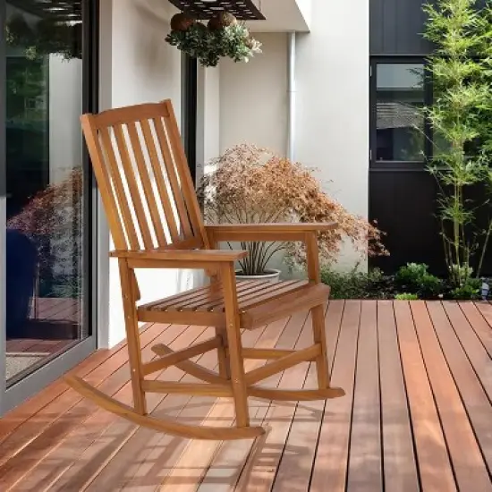 Outdoor Rocking Chair, Acacia Wood Patio Porch Rocker for Garden, Deck or Yard image {3}