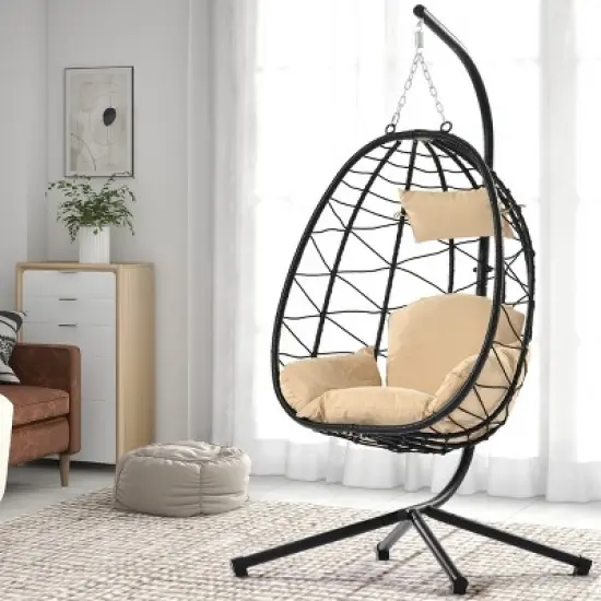 Patio Swing Egg Chair With Stand,Wicker Egg Chair,Hanging Basket Chair,Hammock Chair -Maison Boucle image {7}