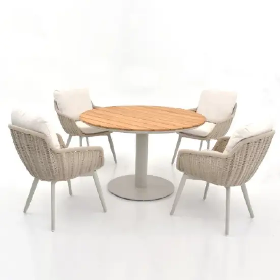 Complete Garden Dining Group Contour Cushioned Chairs & Circular HardwoodTexture Table image {11}