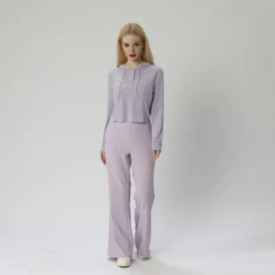 Women's Relaxed Fit Front Drawstring Hooded Long Sleeve Shirt image {3}