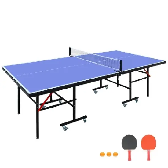 8ft Mid-Size Table Tennis Table Foldable & Portable Ping Pong Table Set for Indoor Games with Net image {4}