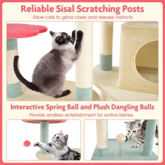 Tangkula Flower Cat Tree w/Cosy Condo Sisal Scratching Posts Padded Flower-shaped Perch image {6}