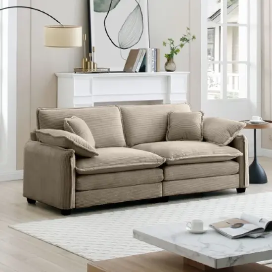 NicBex Couches for Living Room Large Deep Seat 2 Seater Sofa Couch Comfort Corduroy Upholstered Sofa With 4 Pillows for Bedroom image {8}