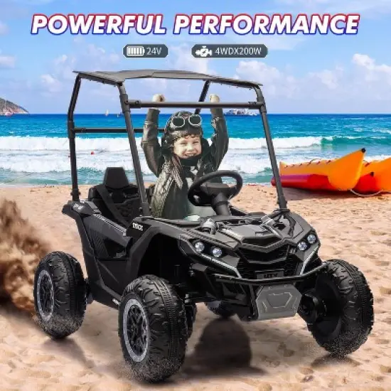 24V Kids UTV Off-Road, 4x4 Electric Truck w/Sunshade, Remote, LED Lights, Shock Absorber, Horn & Music Player image {2}