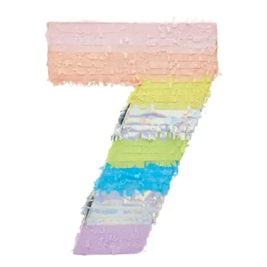 Blue Panda Large Number 7 Pinata for Kids 7th Birthday Party Decorations, Rainbow Pastel, 21 x 15 In image {2}