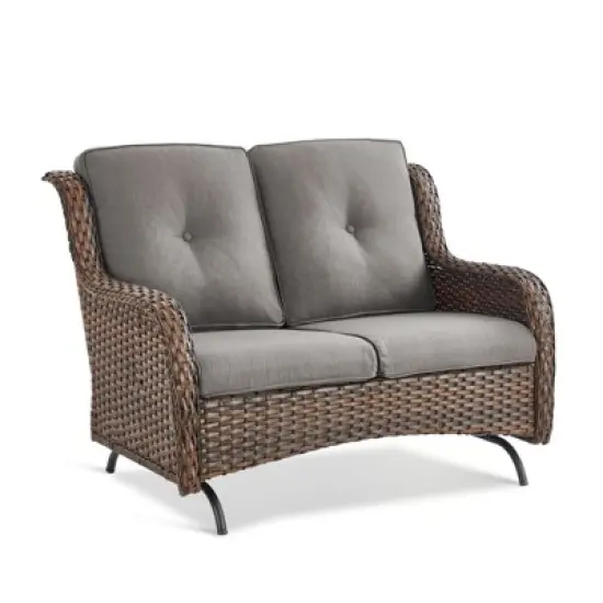 Buenhomino Patio Loveseat Rattan Glider Sofa with Curved Armrest Thicking Back & Seat Cushions for Garden Balcony Backyard image {11}