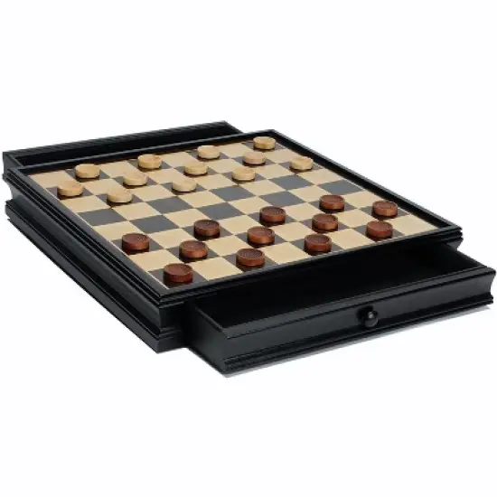 WE Games Golf Chess & Checkers Game Set - Pewter Chessmen & Black Stained Wood Board with Storage Drawers 15 in. image {3}