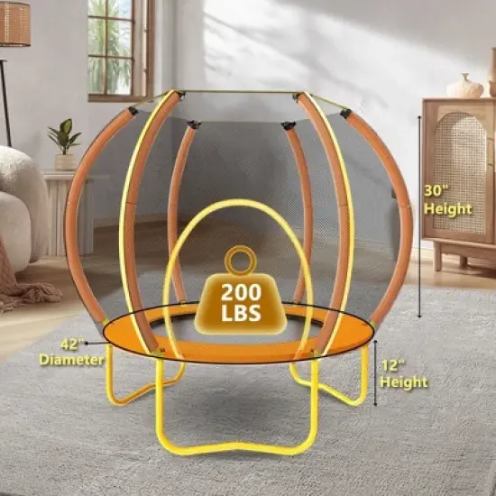 SUGIFT 3.5ft Mini Trampoline for Kids with Safety Net, Bungee-Rope System, Indoor/Outdoor Fun, Up to 200 lbs, Perfect Gift for Toddlers image {1}