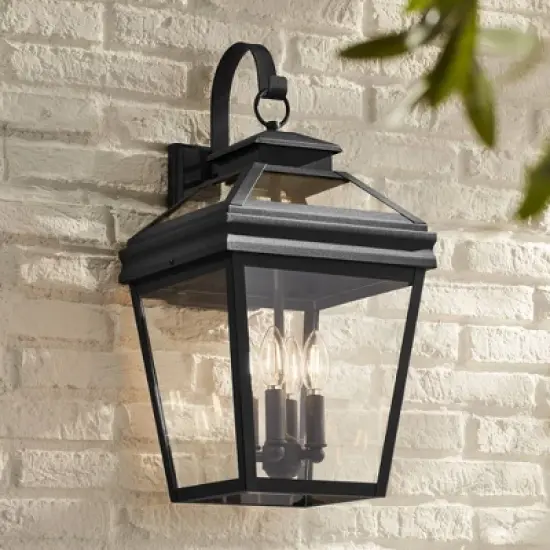 John Timberland Stratton Street Mission Outdoor Wall Light Fixture Textured Black Lantern 22" Clear Glass for Post Exterior Barn Deck House Porch Yard image {1}