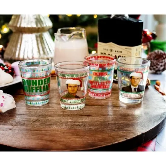 Silver Buffalo The Office Dunder Mifflin Holiday 1.5-Ounce Mini Shot Glasses | Set of 4 image {2}