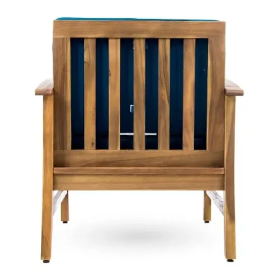 Perla 4pk Acacia Wood Club Chairs - Teak/Blue - Christopher Knight Home: Outdoor Seating with Iron Hardware, Foam Cushions image {5}
