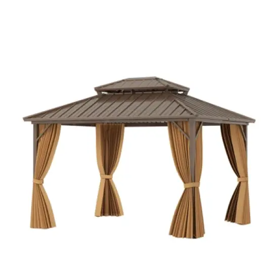 Costway 12 X 10/12 X 12 FT Hardtop Gazebo with  Netting Heavy-Duty Double-Roof Galvanized Metal Top image {1}