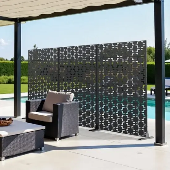 PexFix 72 in. H x 47 in. W Outdoor Metal Square Black Galvanized Panel Screen Garden Fence Brick Pattern Walls image {4}