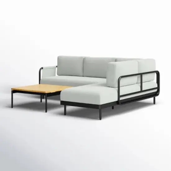 L Shaped Configuration Patio Sectional Sofa Set Performance Foam Seating & Structural Steel Frame + Tropical Wood Grain Coffee Table Ensemble image {3}