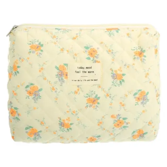 Unique Bargains Durable Medium Quilted Makeup Bag Orange Yellow 1 Pc image {3}