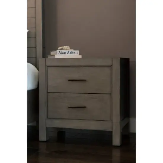 Alix Wood 2 Drawer Nightstand Gray Stone - Abbyson Living image {1}