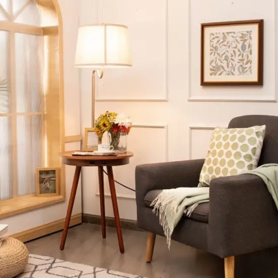 Costway End Table Lamp Bedside Nightstand Lighting with Wireless Charger Natural\Coffee image {2}