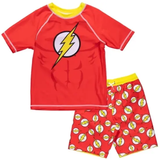 DC Comics Justice League Batman Toddler Boys Rash Guard and Swim Trunks Outfit Set image {10}
