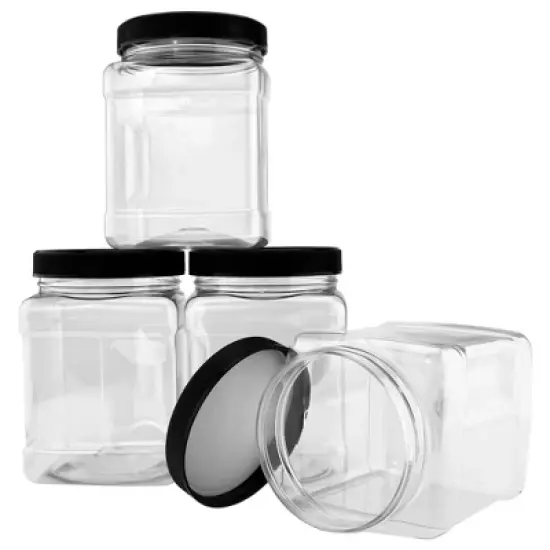 Cornucopia Brands-32oz Square Clear Plastic Canisters with Black Lids 4pk image {2}