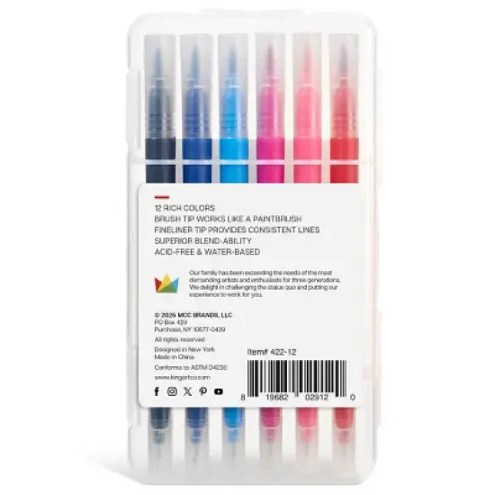 KINGART Twin-Tip Brush & Fine Markers 12 Colors image {5}