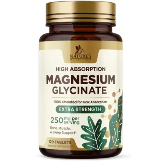 Magnesium (Glycinate) Magnesium Supplement for Heart Health, Nerve, Muscle, Bone & Sleep Support, 100% Chelated - 120 Tablets By Nature's Nutrition image {9}