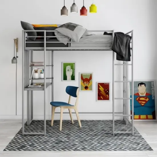 Twin Adele Loft Bed with Desk Silver - Room & Joy image {2}
