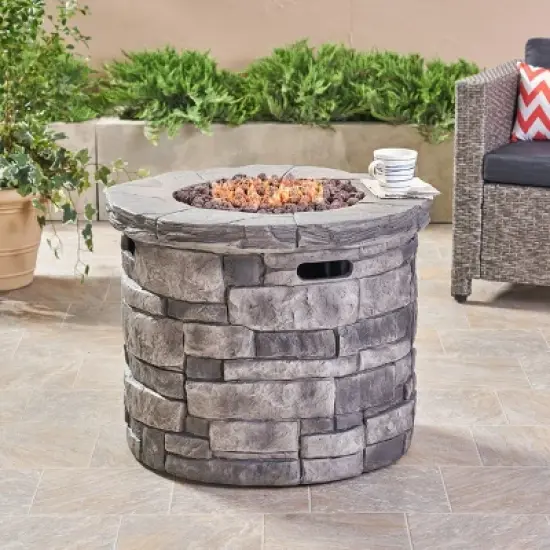 Angeles Outdoor Circular Fire Pit - Gray - Christopher Knight Home image {1}