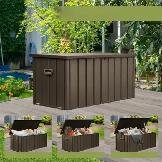 DSVIMOY 160GAL Outdoor Storage Deck Box with 4 Wheels, Large Patio Storage Bin for Outside Cushions, Brown, 49.41"*29.57"*29.72" image {3}