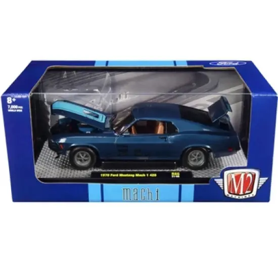 1970 Ford Mustang Mach 1 428 Dark Blue Metallic w/ Bright Blue Stripes Ltd Ed to 7000 Pcs 1/24 Diecast Model Car M2 Machines image {2}