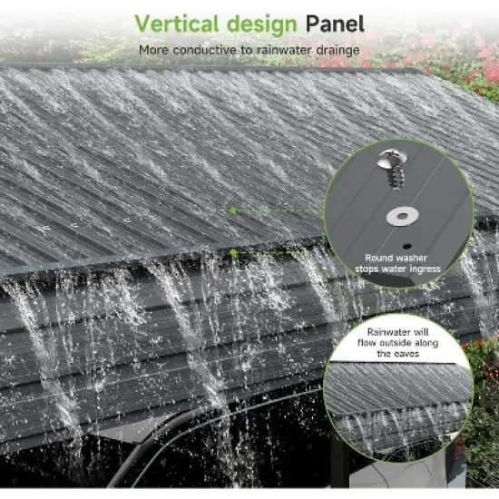 Real Relax Metal Carport, Heavy Duty Car Port, All-Weather Outdoor Storage Trucks, Boats, Cars, Galvanized Steel Roof, Vertical Stripe Design image {2}