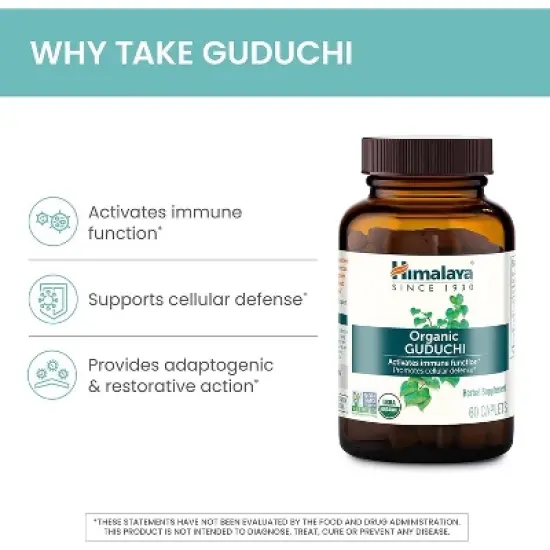 Himalaya Organic Guduchi for Active Immune Support and Cellular Defense, 700 mg, 60 Caplets, 1 Month Supply image {3}
