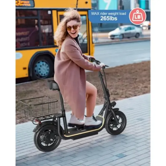 Electric Scooter with Seat for Adults, 500W Foldable Electric Scooter with Seat and Basket, Max 30 Miles Range&19 Mph Power image {5}