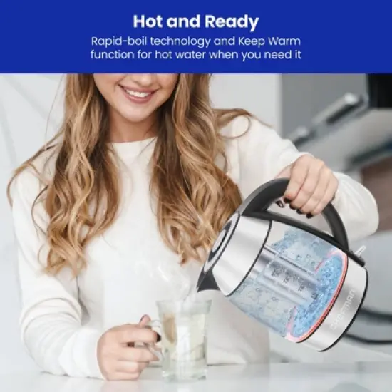 Chefman 1.8L Rapid-Boil Kettle with Keep Warm and Tea Infuser - Stainless Steel: Electric Water Boiler, 1500W, Silver image {4}