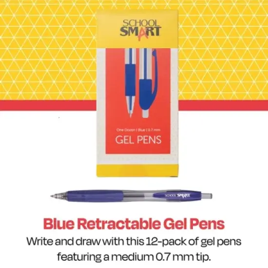 School Smart Retractable Gel Pens with Grip, Blue Ink, Pack of 12 image {4}