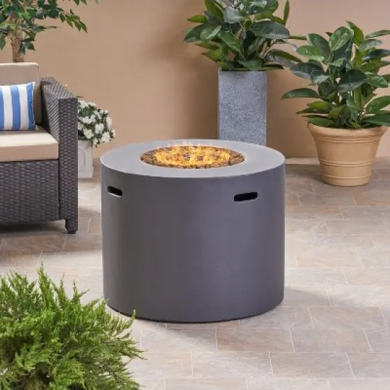 31 Inch Round Outdoor Fire Pit With Built In Tank Storage And Modern Concrete Design image {14}