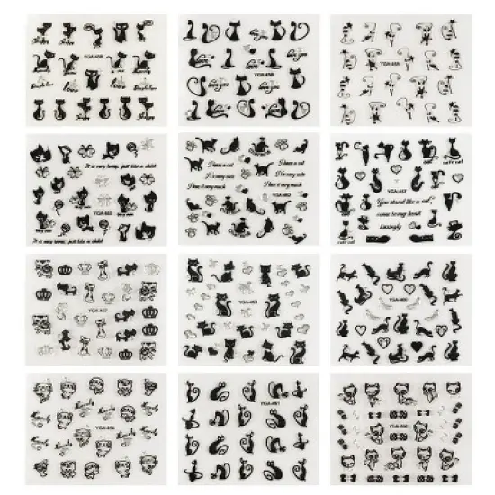 Wrapables 12 Sheets Black Cats Nail Stickers Set image {1}