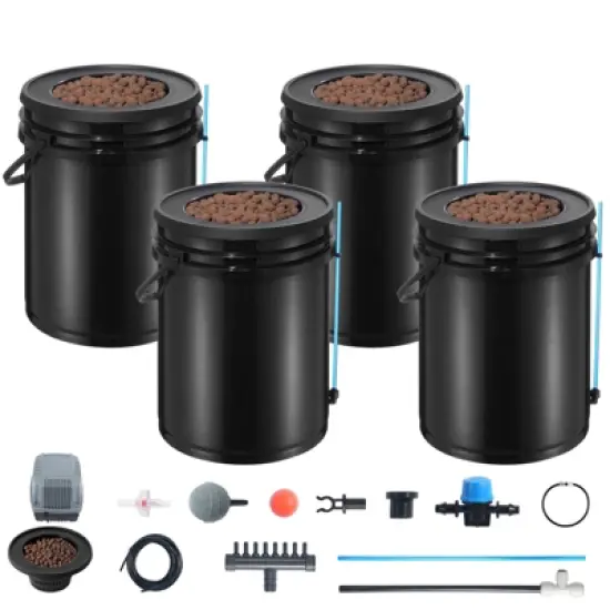 VEVOR DWC Hydroponics Grow System, Hydroponic Growing System with Top Drip Kit, Deep Water Culture 5-Gallon 4 Buckets, with Air Pump, Black image {8}