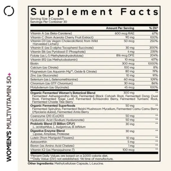 Codeage Women&rsquo;s Multivitamin 50+ supplement - Essential Vitamins for Women Over 50, Minerals, CoQ10, Hyaluronic Acid, Probiotics, 90 Capsules image {2}