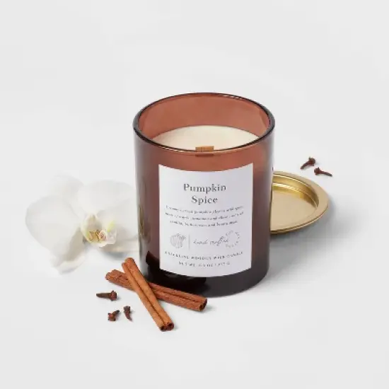 Clear Colored Glass with Woodwick and Brass Metal Inset Lid Pumpkin Spice - Threshold&trade; image {2}