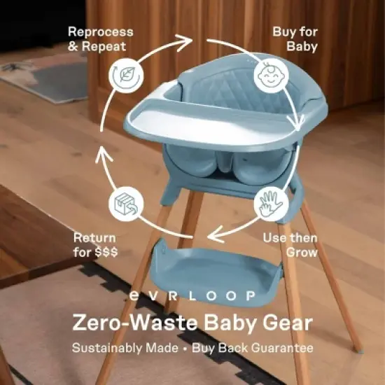 Evrloop 3-in-1 High Chair - Sustainable Design that Grows with Your Child - Nantucket Blue image {8}