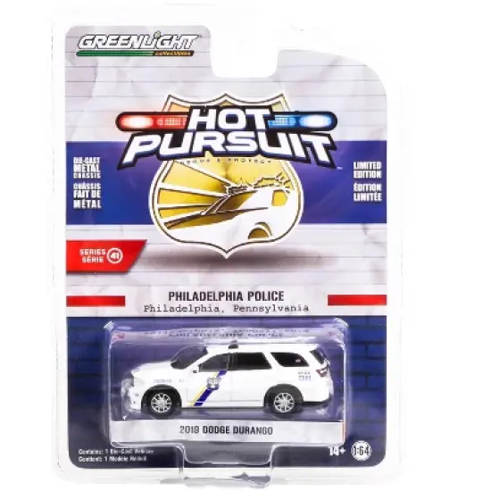 2019 Dodge Durango Police White "Philadelphia Police, Pennsylvania" "Hot Pursuit" Series 41 1/64 Diecast Model Car by Greenlight image {2}