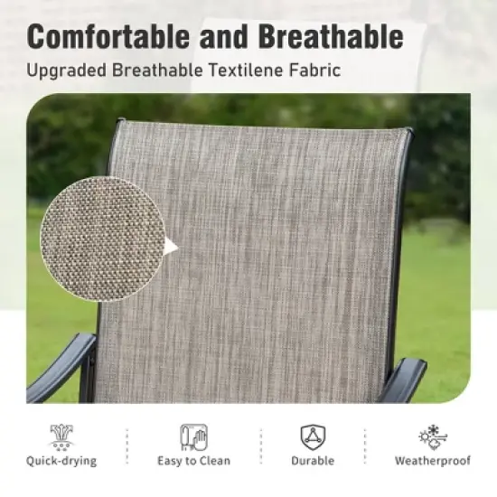 Captiva Designs 5pc Outdoor Dining Steel Table with Umbrella Hole & Brown Textilene Arm Chairs image {10}