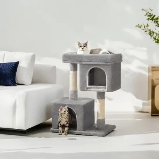 Cat Tree, 33.1-Inch Cat Tower, Cat Condo for Large Cats up to 16 lb, Large Cat Perch, 2 Cat Caves, Scratching Post, Cat Houses for Indoor image {10}