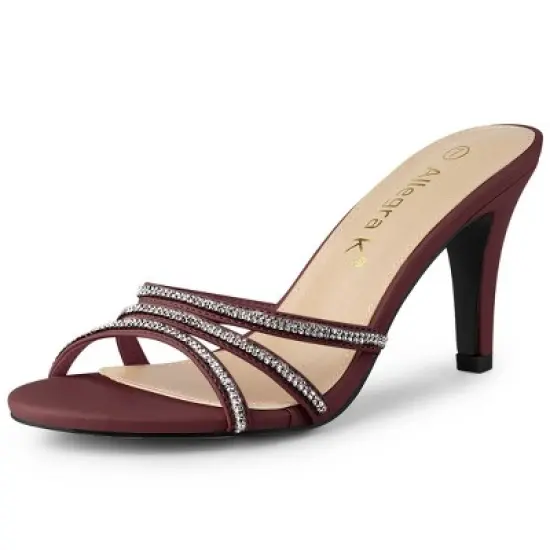 Allegra K Women's Rhinestone Strappy Heel Mules image {11}