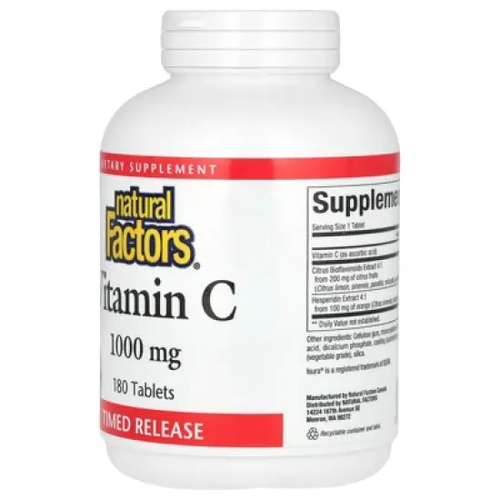 Natural Factors Vitamin C, Time Release, 1,000 mg, 180 Tablets image {2}