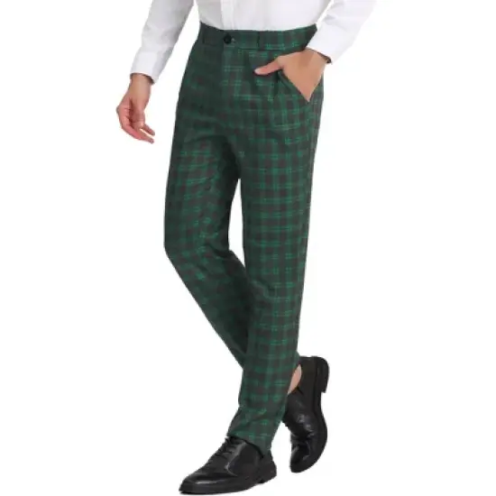 Lars Amadeus Men's Plaid Regular Fit Formal Business Dress Pants image {8}